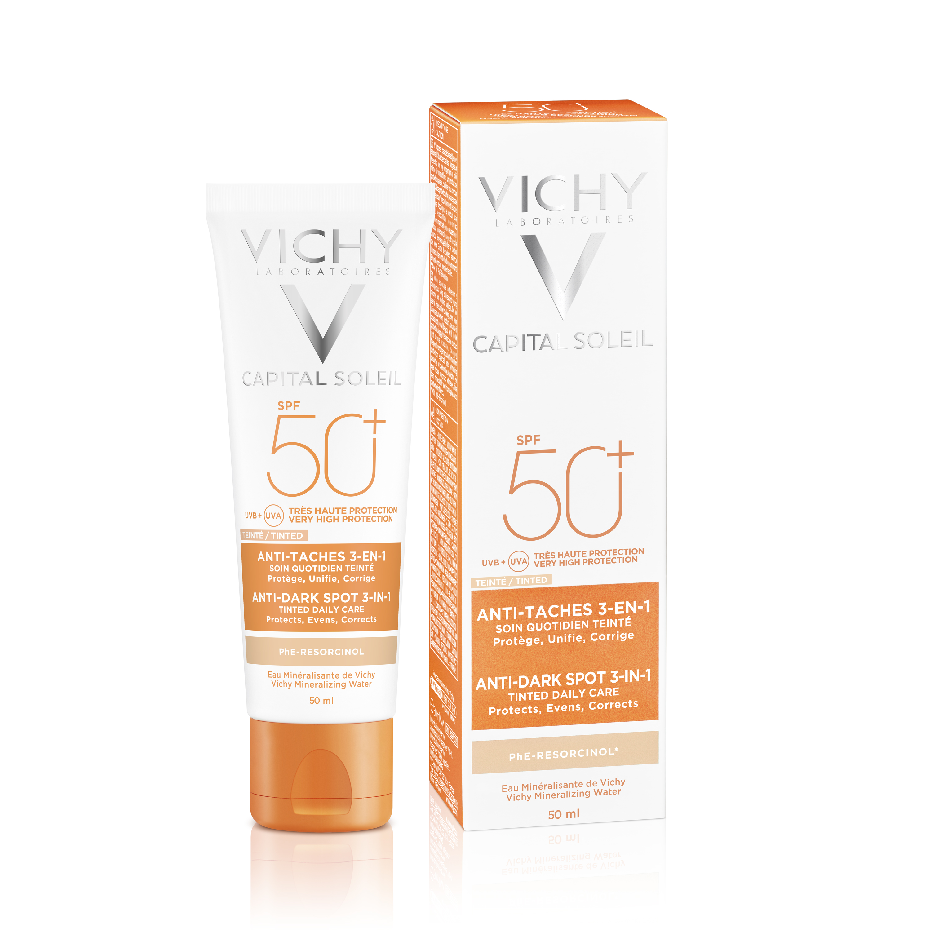 Vichy Ideal Soleil Anti-Pigment Flecken Creme Creme 3in1 getönt LSF50  50 ml