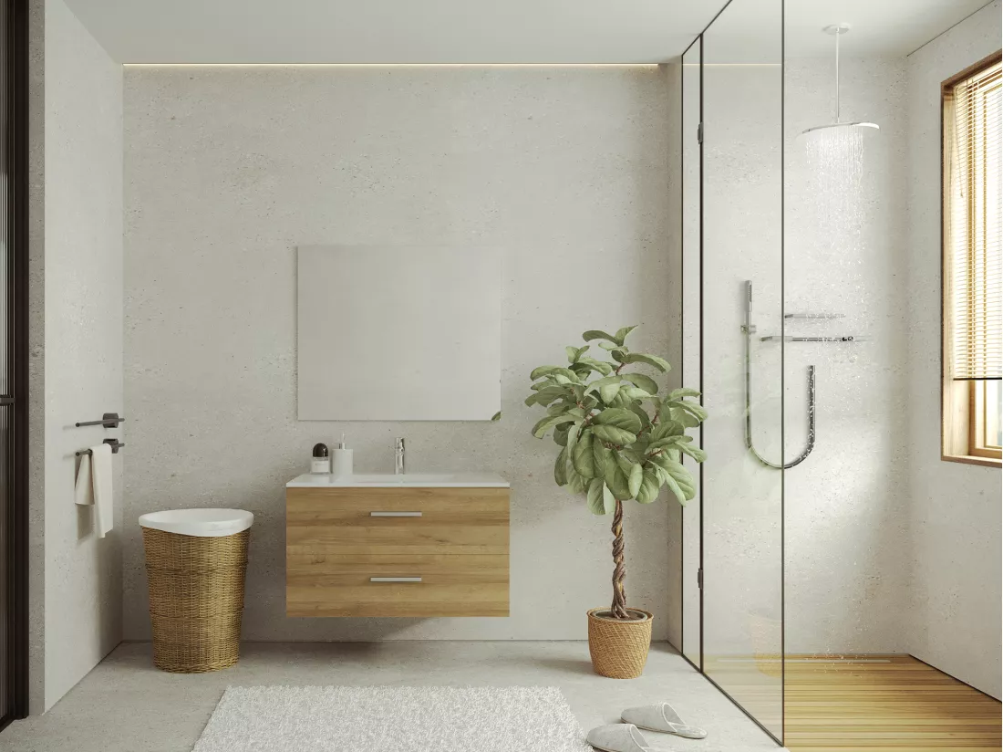 Meuble de salle de bain suspendu avec simple vasque - Coloris naturel clair - 80 cm - KAYLA