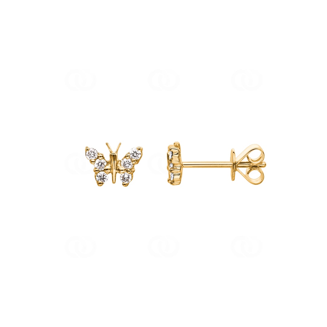 Ohrstecker 750/18 K Gelbgold Schmetterling mit Diamanten 0.15 ct H/si