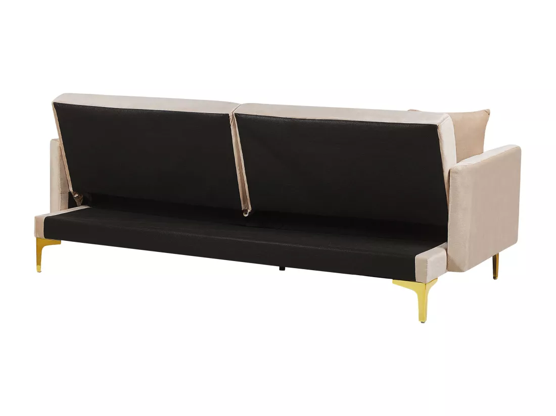 Canapé convertible 3 places en velours beige LUCAN