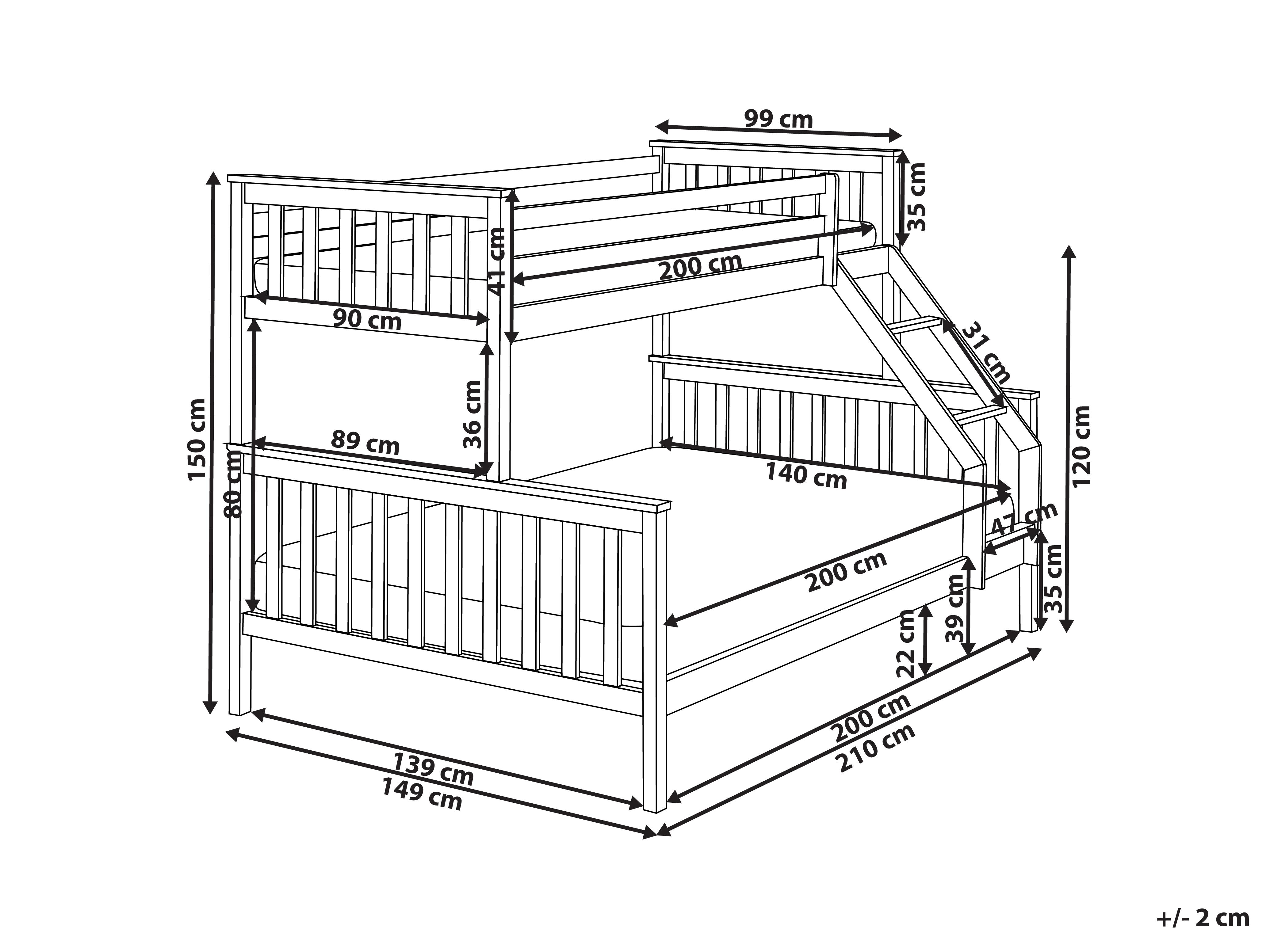 Hoogslaper Dennenhout BIERNE 90/140 x 200 cm Wit