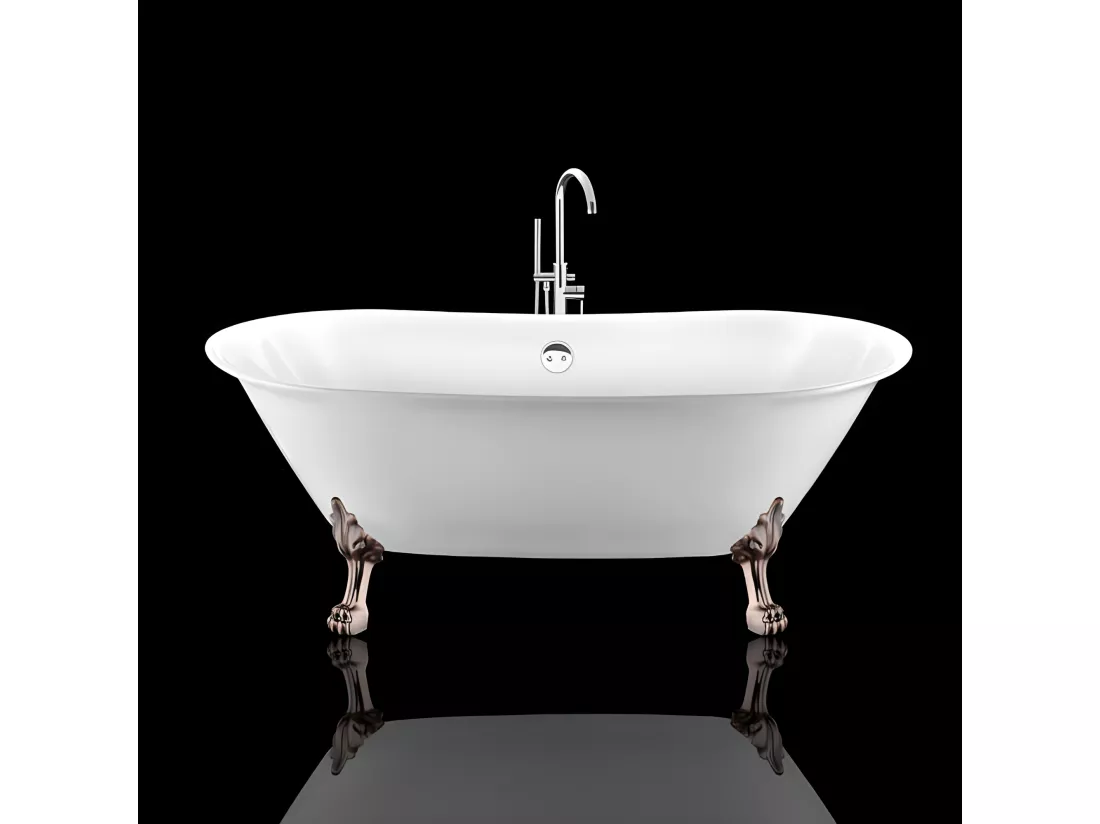 Baignoire ancienne rétro sur pieds SURRY HILLS Blanche 165 cm Pieds de Lion Cuivre rouge vieilli