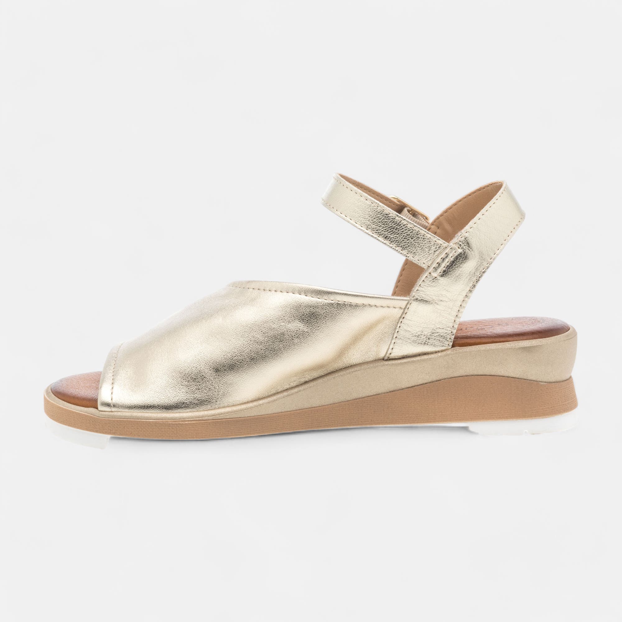 Sandales à talon compensé Femme en cuir or