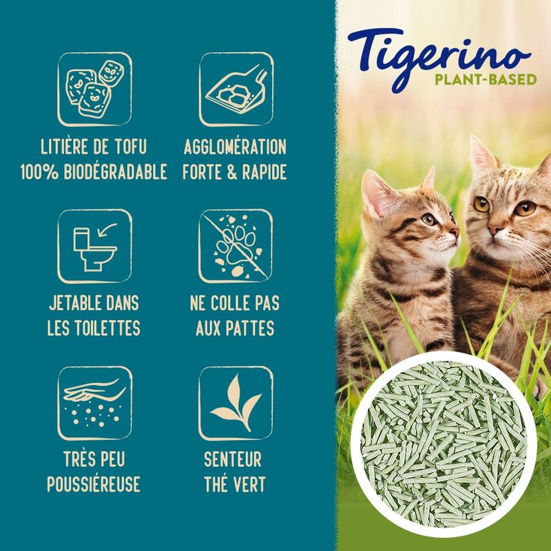 Litière Tigerino Plant-Based Tofu senteur thé vert ✓ pas cher