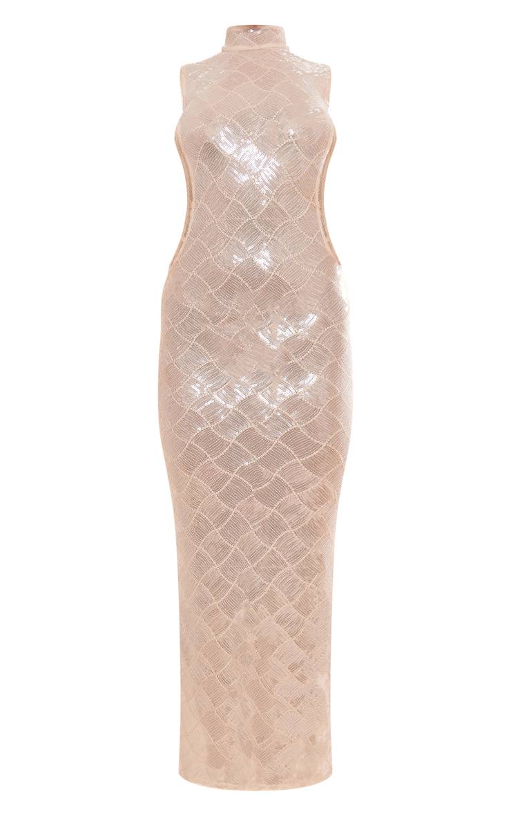Robe Mi-longue À Col Montant Avec Sequins À Motifs Et Laçage Sur Le Côté