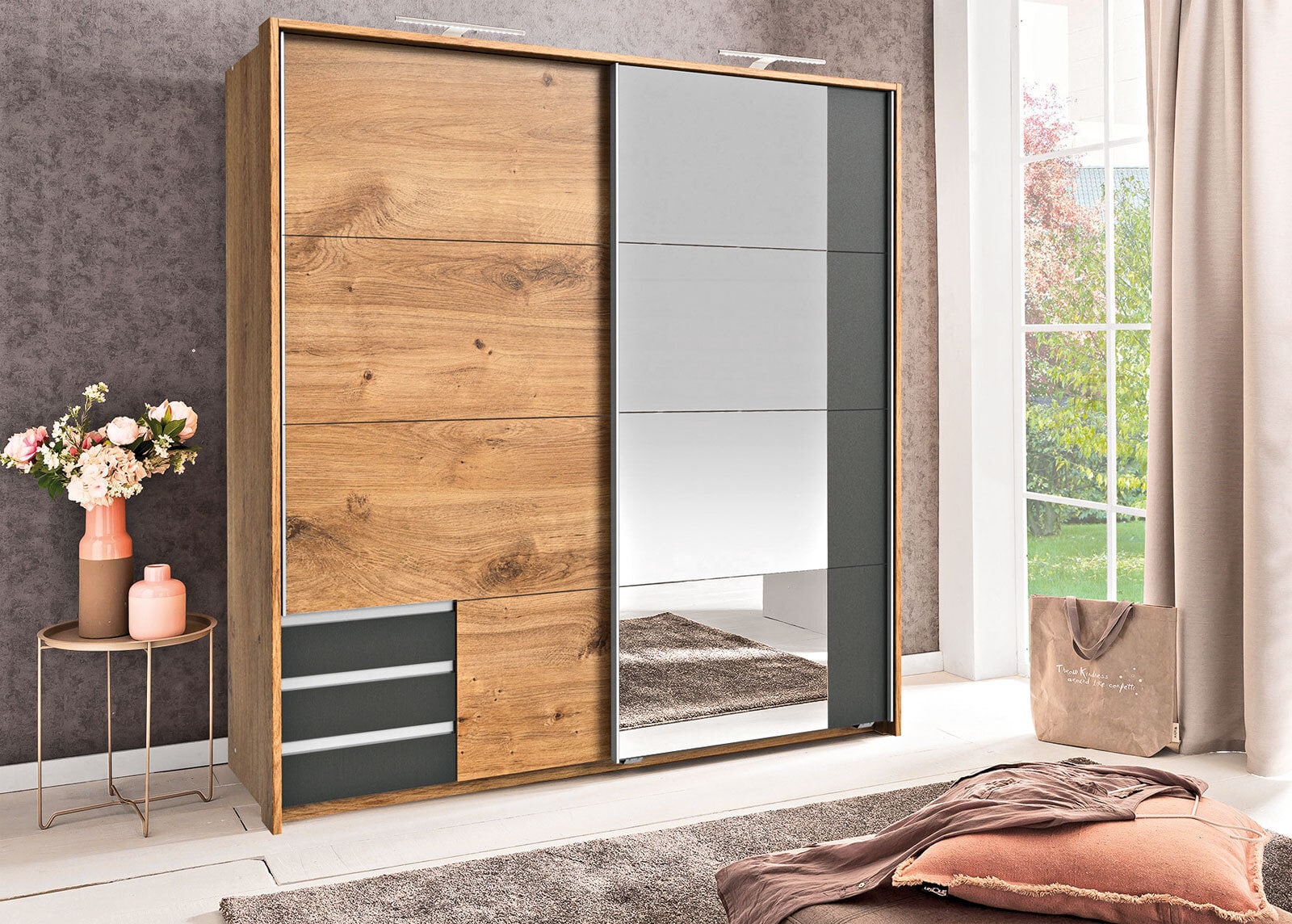 Schwebetürenschrank Emden Braun/Graphit