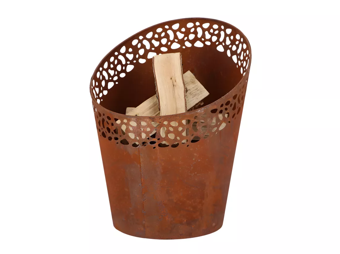 Brasero mouchettes découpées au laser en fer - Rouillé - D 36,5 x H 45,2 cm