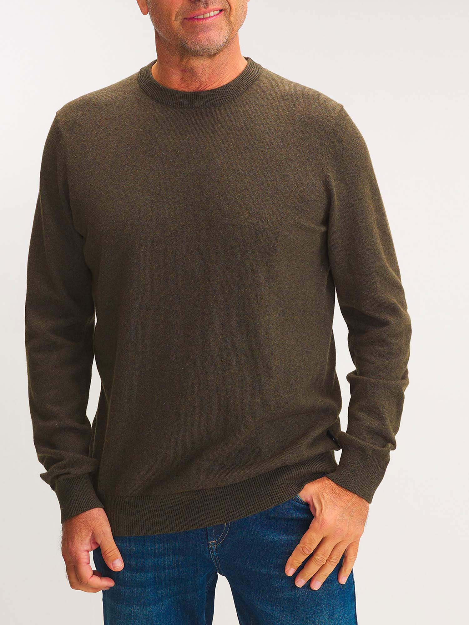 Pull Homme Col Rond Laine Coton Marron