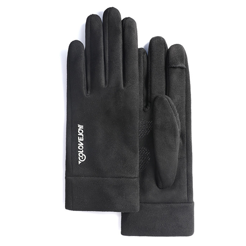 Golovejoy (1 Paar) Gr. S Unisex Samt Handschuhe Gefütterte Anti-Rutsch Outdoor Handschuhe - Schwarz