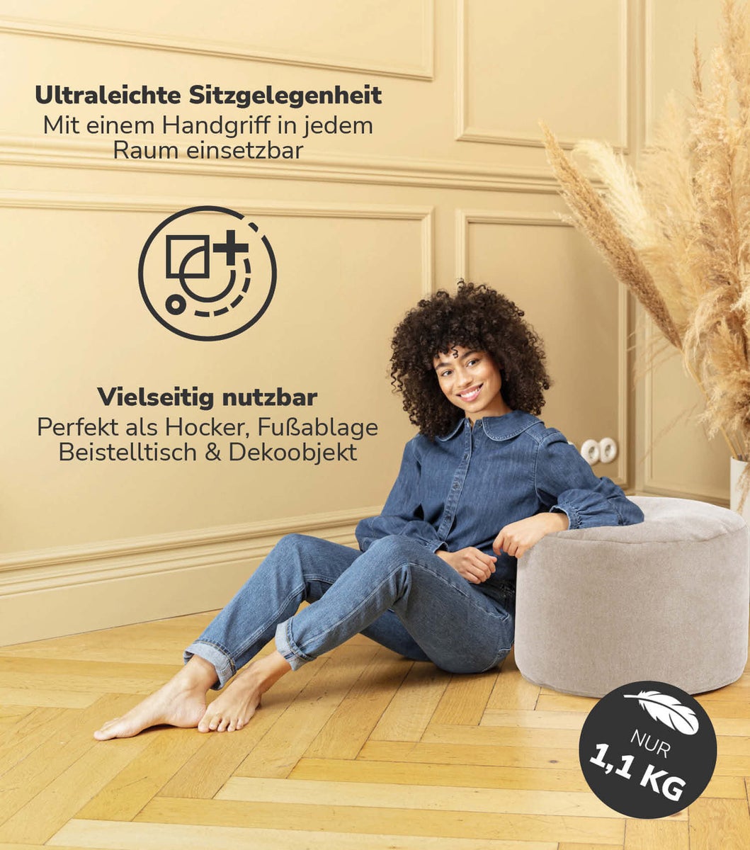 mokebo Mini poef of kruk 'The Relaxing Pouf', bijzettafel, zitkruk of voetenbankje in beige