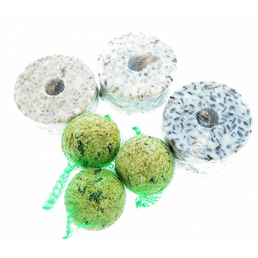 Graisse oiseaux, 3 anneaux et 3 boules de graisse pour oiseaux