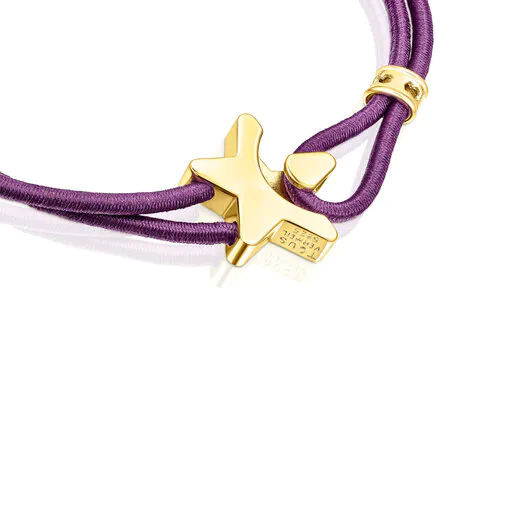 Pulseira elástica lilás com estrela, banhada a ouro 18k sobre prata, Sweet Dolls