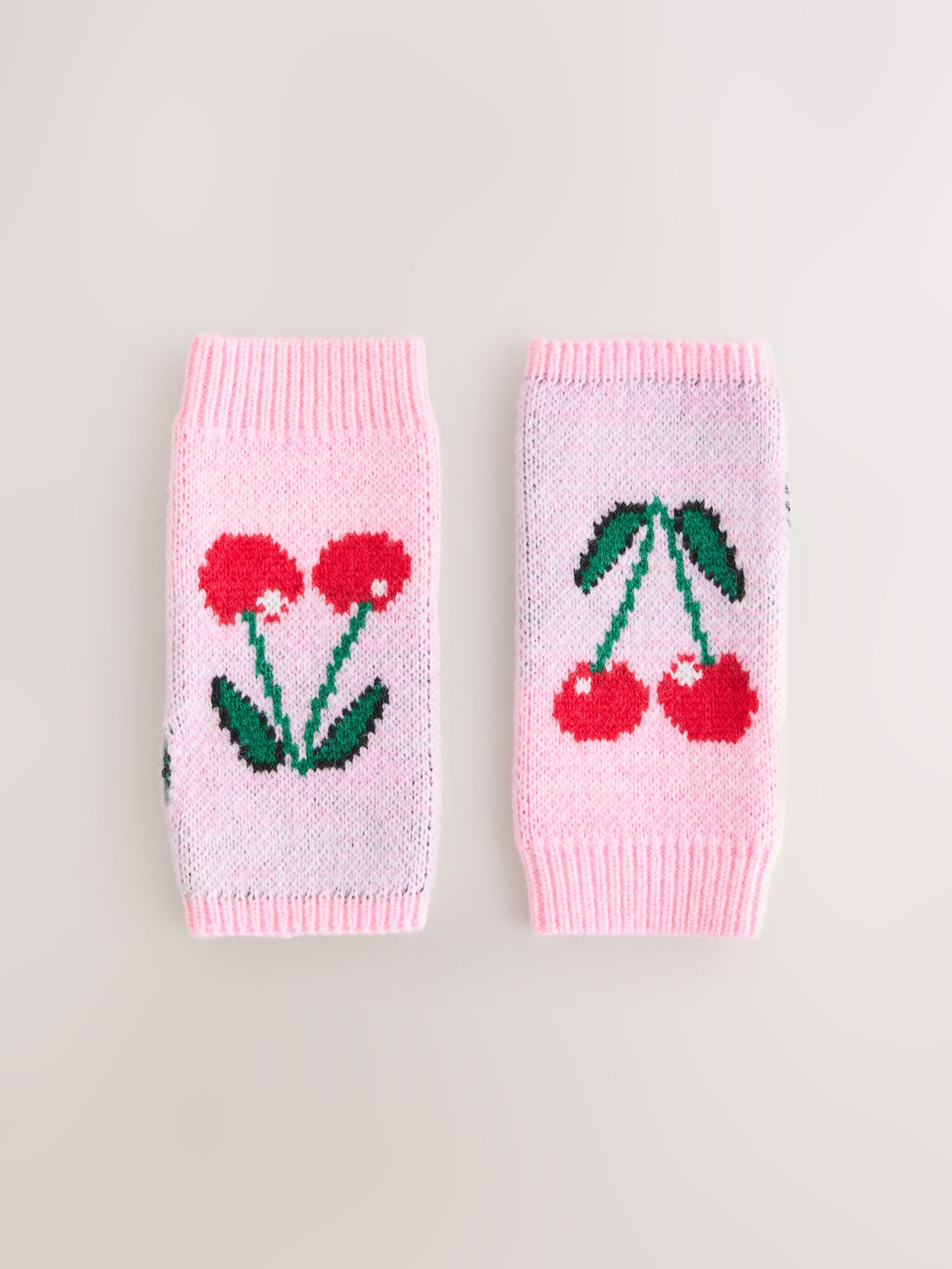 Roze - Cherry Slogan Knitted Handwarmer Gloves