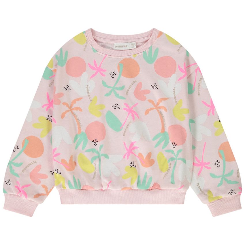 Sweat oversize en molleton imprimé fantaisie pour fille - Rose