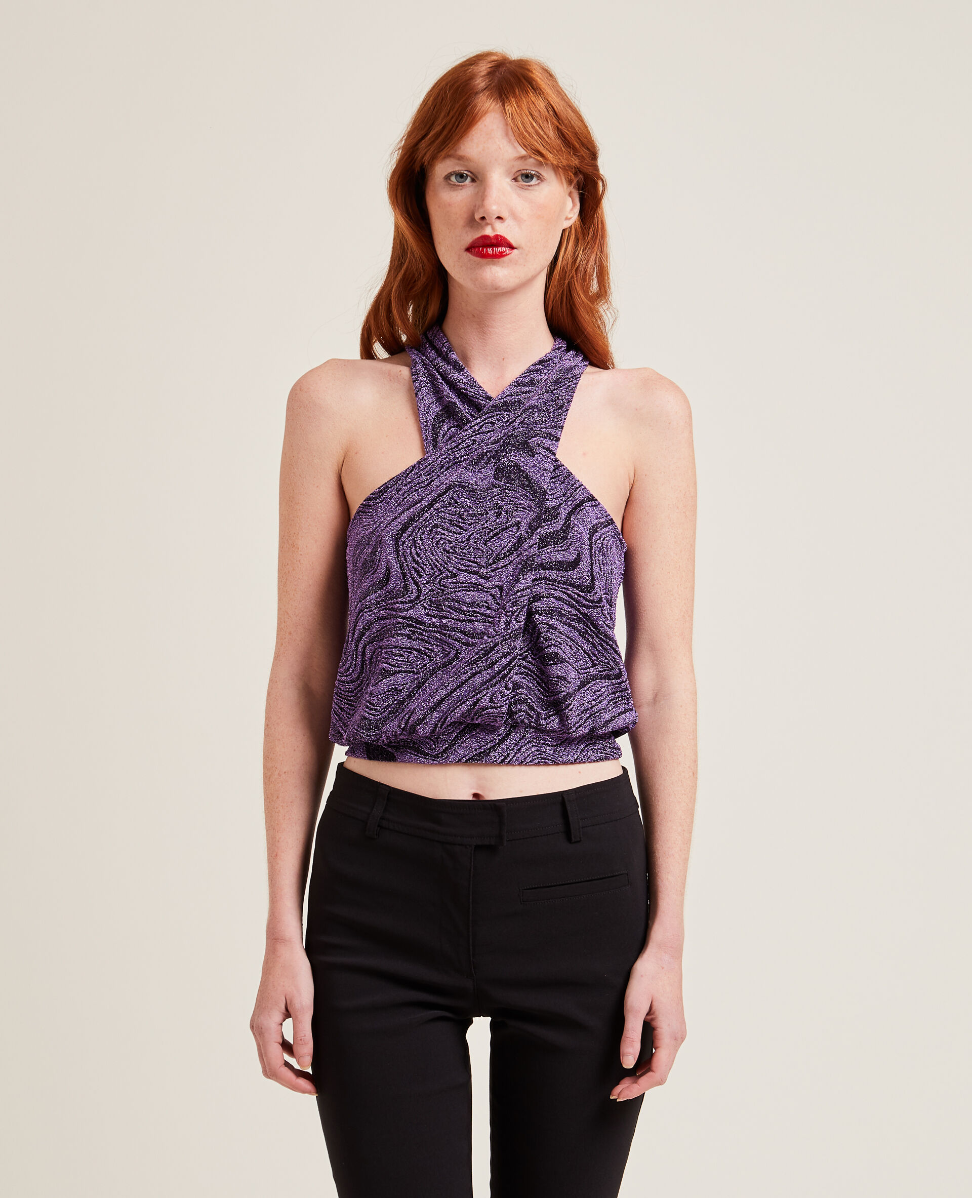 Top pans croisés maille lurex - Violet