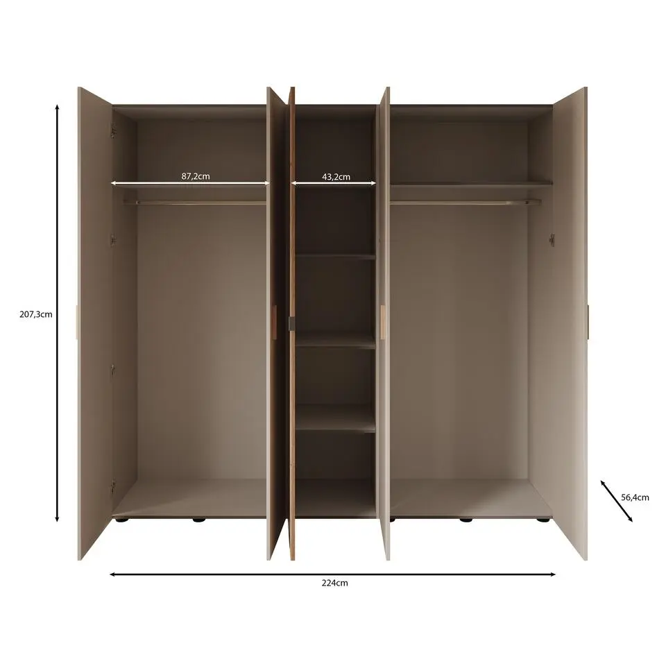 Meubella - Kledingkast Bahia - Beige - 224 cm - Met spiegel