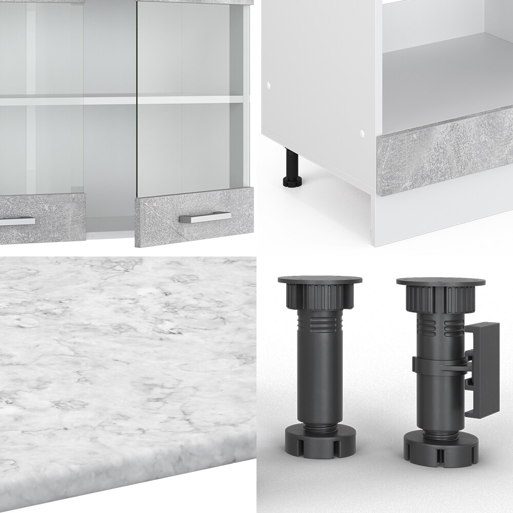 VICCO KÜCHENZEILE R-LINE ECKKÜCHE WINKEL KÜCHE EINBAU BETON MIT ARBEITSPLATTEN