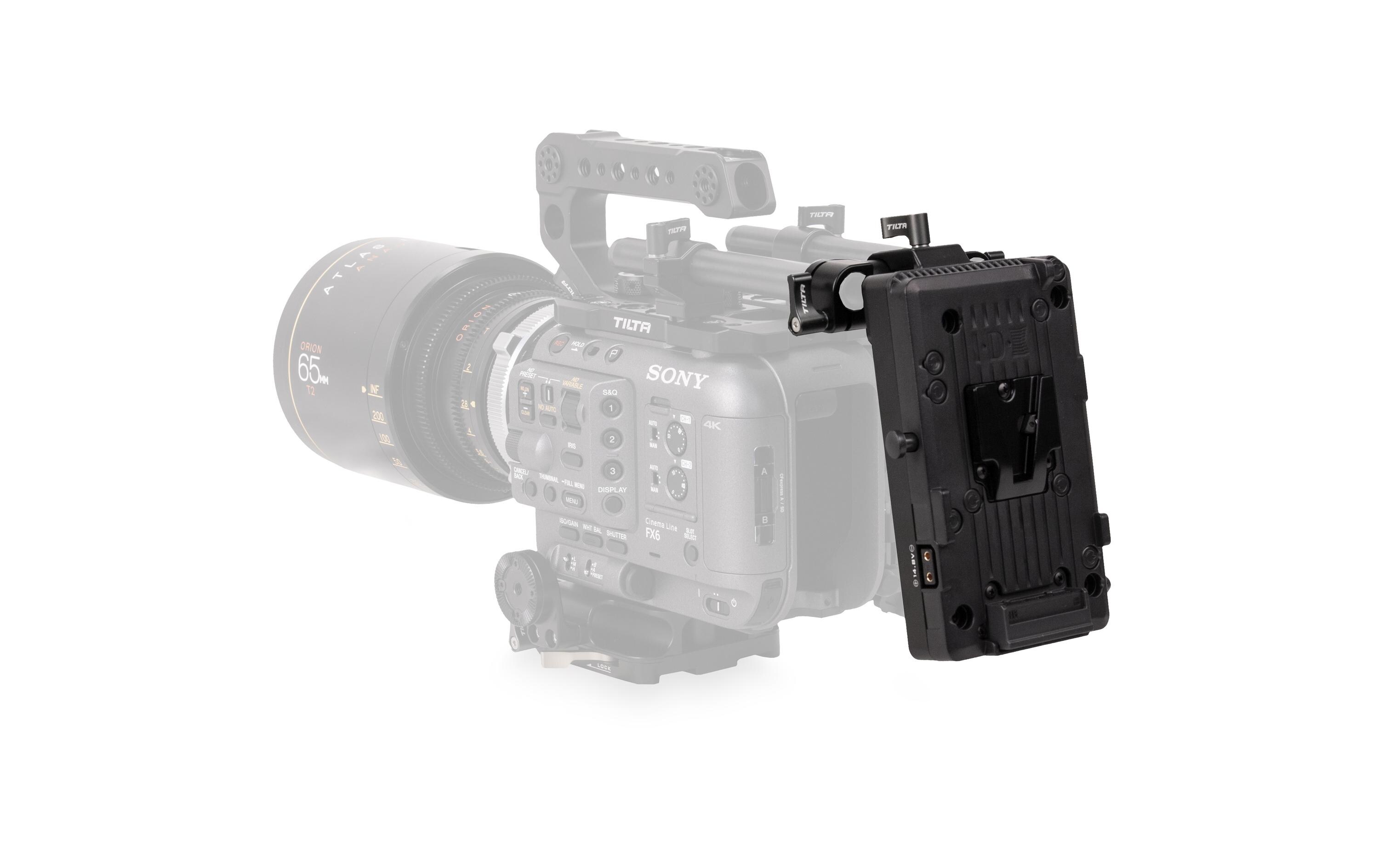 V-Mount Akkuplatte Typ II für Sony FX6<br>Ermöglicht die Verwendung von V-Mount-Batterien mit höherer Kapazität zur Stromversorgung der Kamera