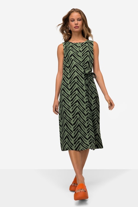 Leinenmix-Kleid, Straight Fit, Allover Print, Rundhals, seitliche Zierschleife