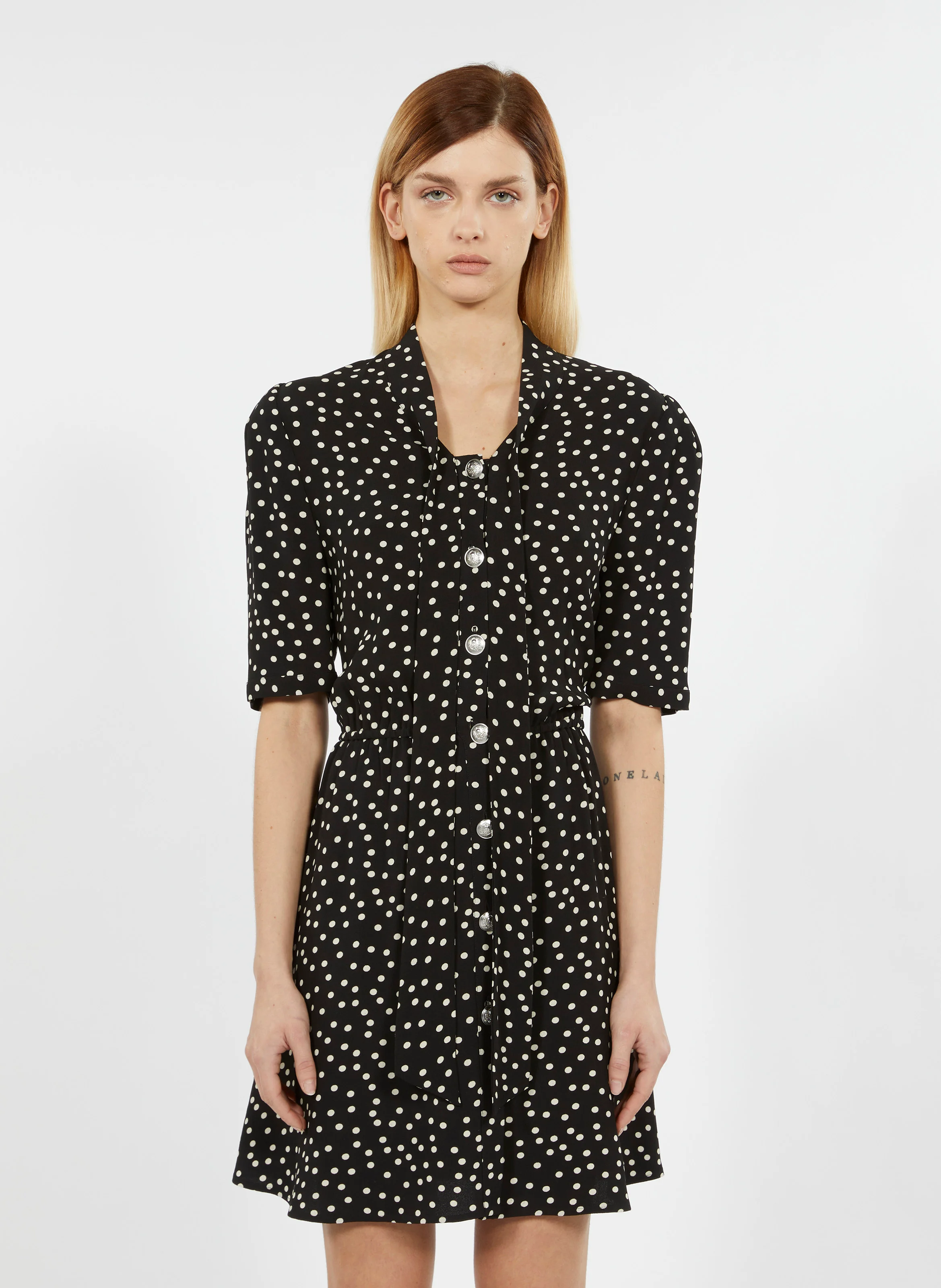 Robe courte à pois | Noir