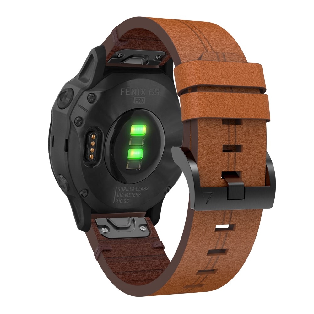 (Gr. M) Garmin Fenix 6S / 6S Pro / 5S / 5S Plus Echtleder Ersatz Armband mit Dornschliesse (Gelenkumfang 167-217 mm) - Braun