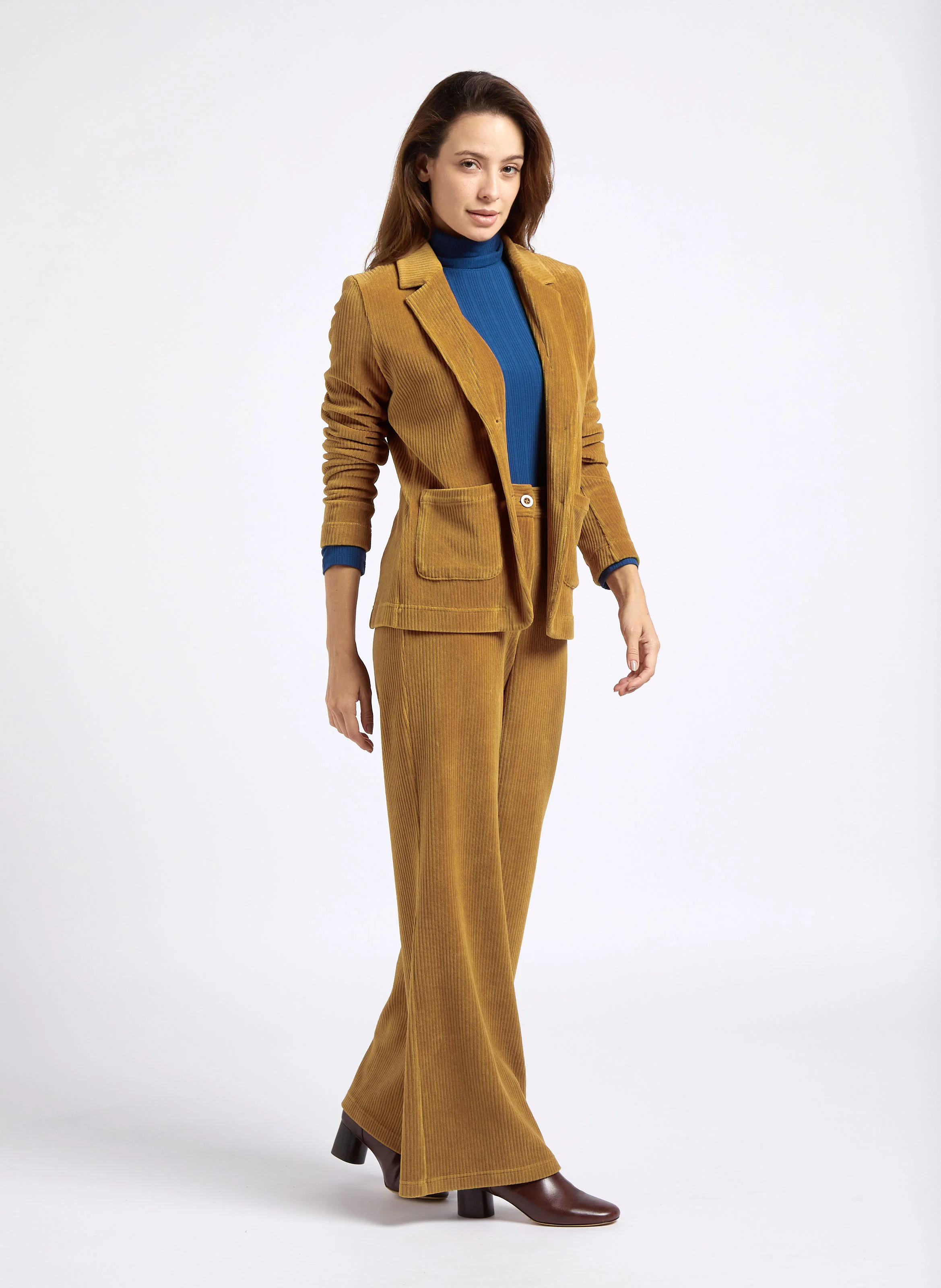 Pantalon flare en coton mélangé | Marron
