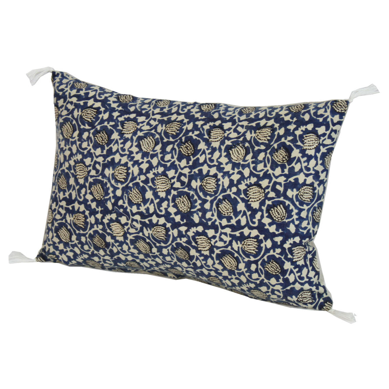 En Fil d'Indienne Housse de coussin Indienne indigo fleurs - 30x45 cm