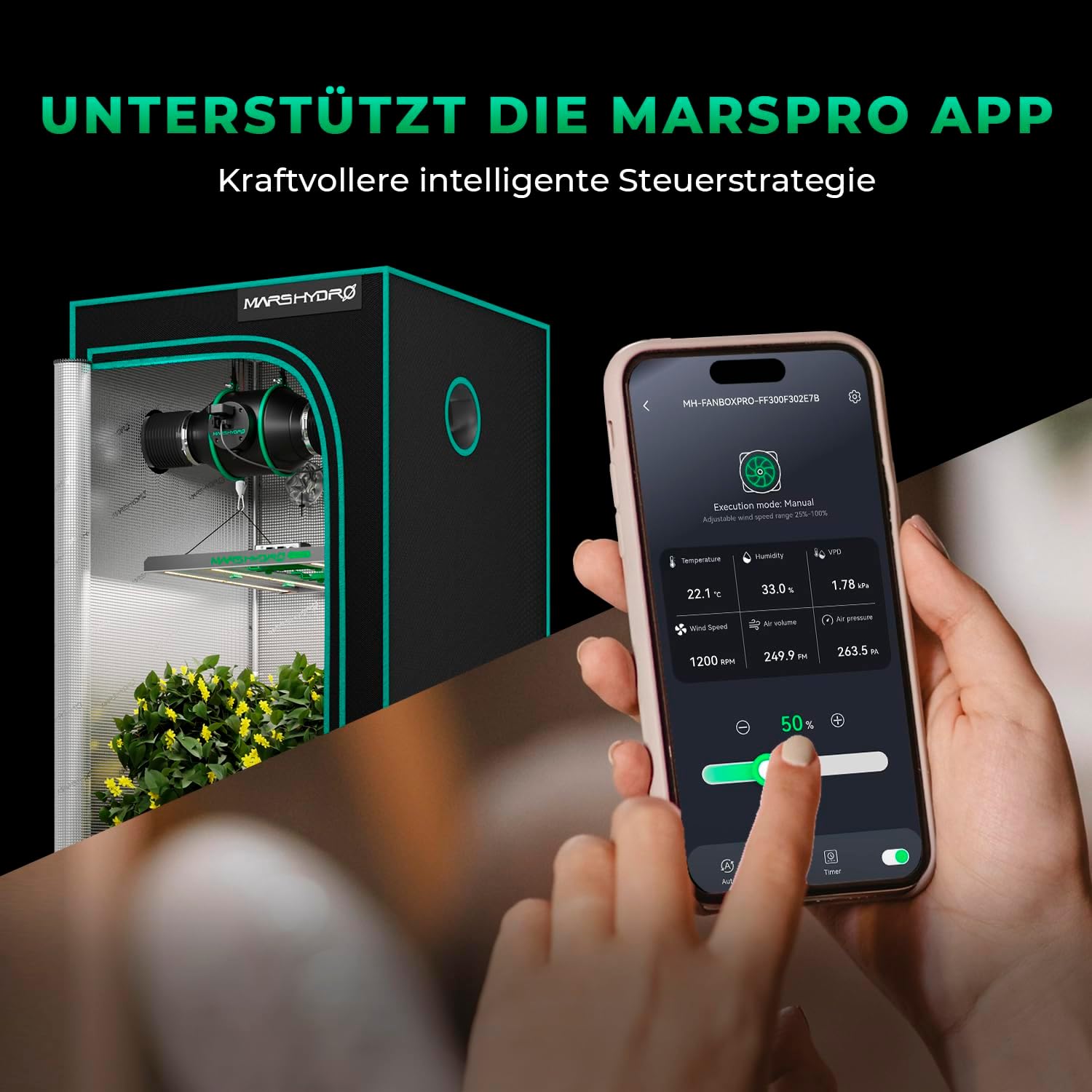 Mars Hydro iFresh Rohrventilator 100mm, 350m³/h Leiser EC Motor, 27W Rohrlüfter EU-Stecker, Abluftventilator für Growbox, Growzelt und Gewächshaus Hydrokultur