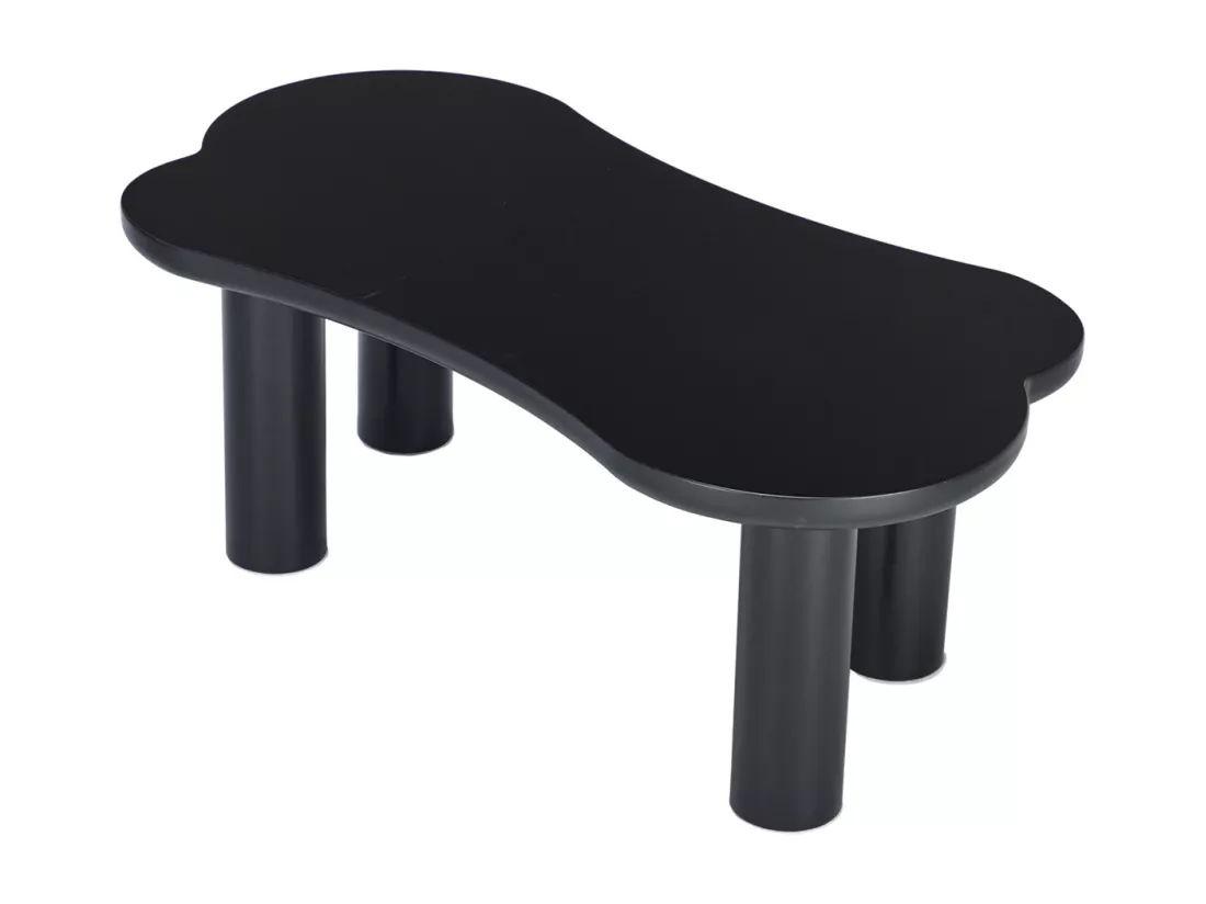 Table basse irrégulière en forme d'os, plateau en MDF et pieds en PVC, table basse unique avec sous-couches en feutre, dimensions : 113 cm de longueur, 58 cm de largeur, 40,5 cm de hauteur