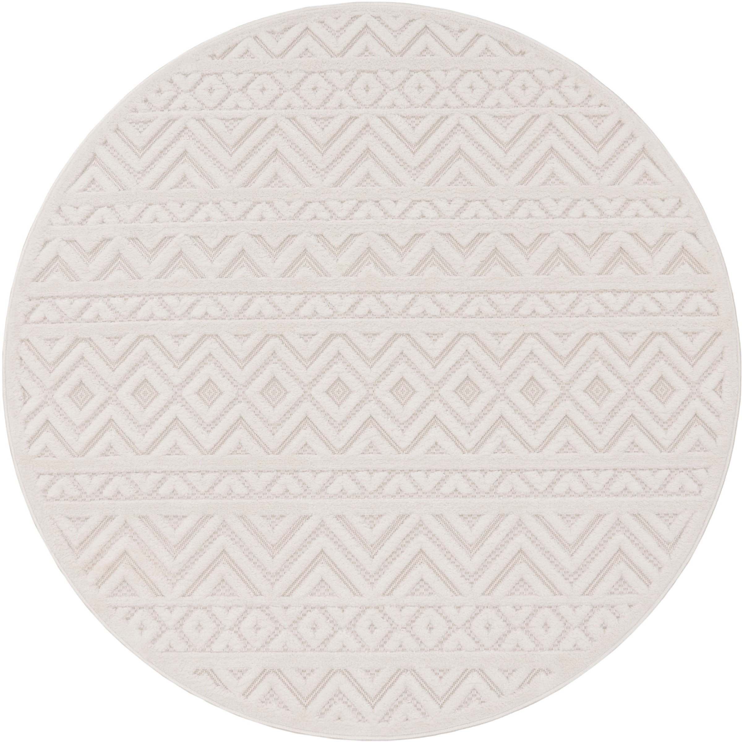 Paco Home Teppich »Livorno 673« rund 14 mm Höhe Uni-Farben, Scandi, Rauten Muster, Hoch-Tief Effekt, Outdoor geeignet