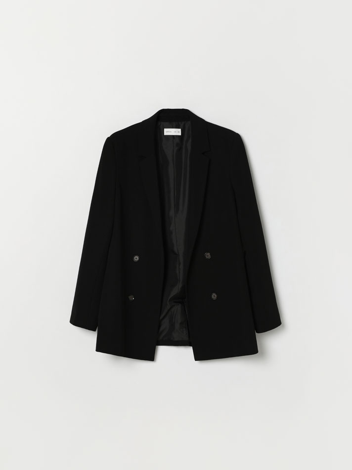Blazer básico de abotoamento duplo - Preto