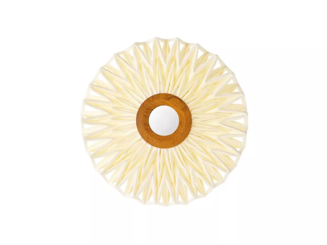 Now's Home - Applique En Lin Blanc Casse Miroir Au Milieu Dia40cm Matahari