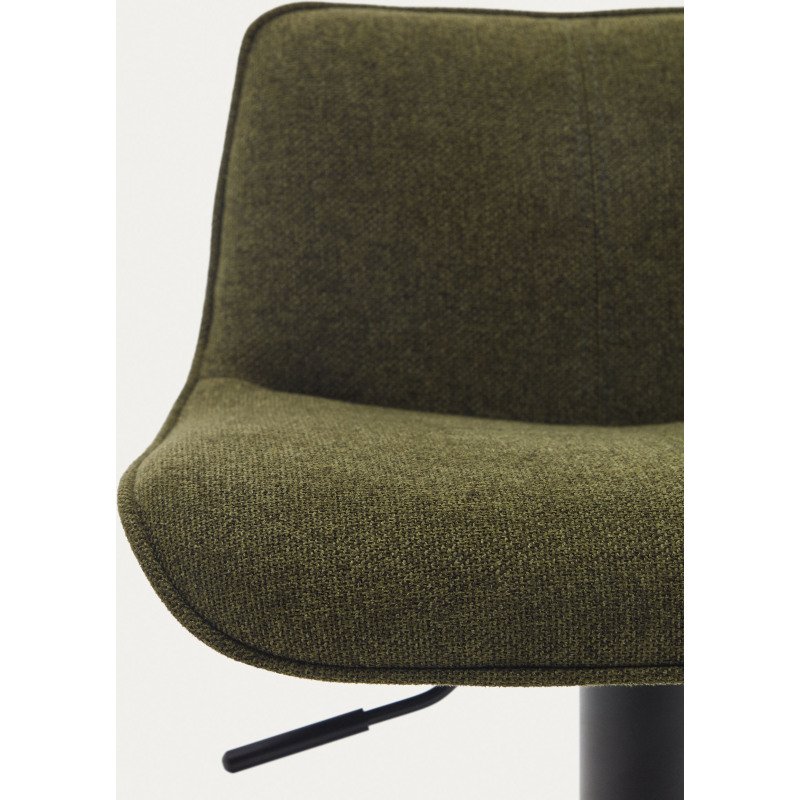 Tabouret Zenda en chenille vert foncé et acier noir mat hauteur  81-102 cm
