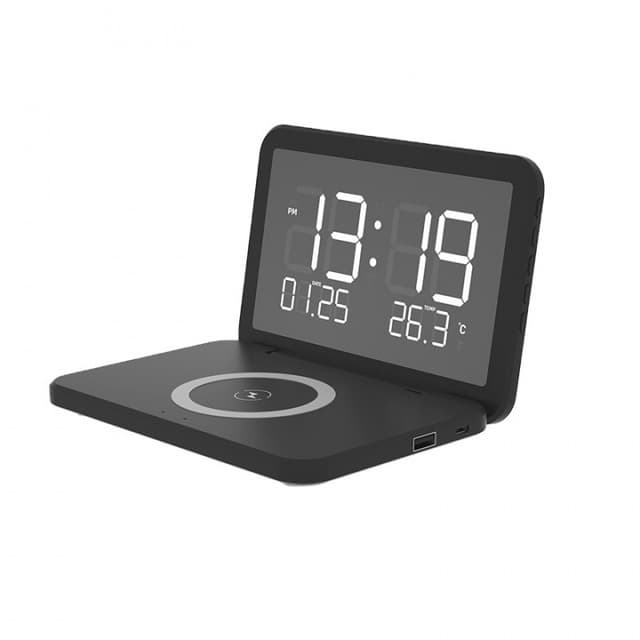Digitalt vækkeur og termometer med QI-opladning
