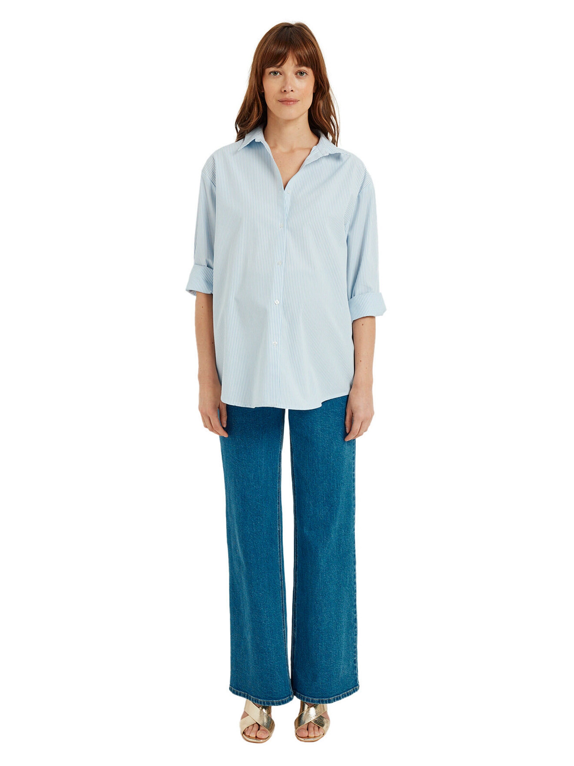 Vertbaudet Hemdbluse für Schwangerschaft und Stillzeit aus gestreiftem Popeline hellblau