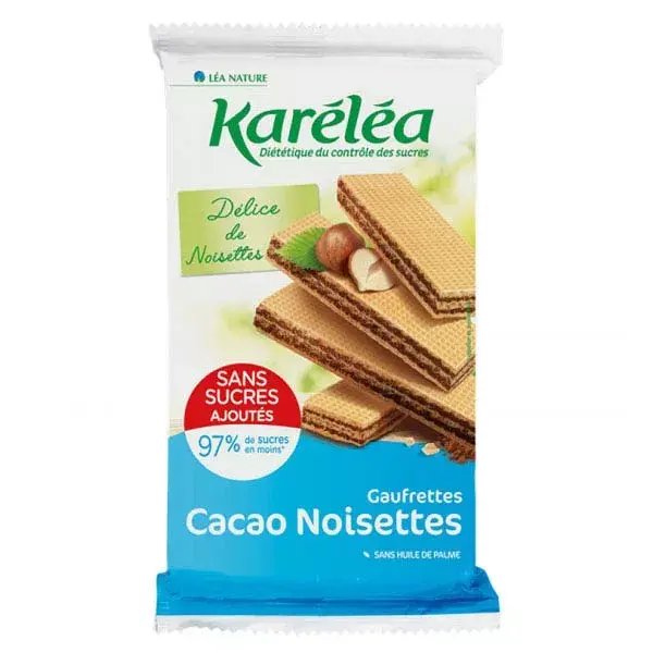 Biscoitos Karéléa sem adição de açúcar, wafers de cacau e avelã, 200g