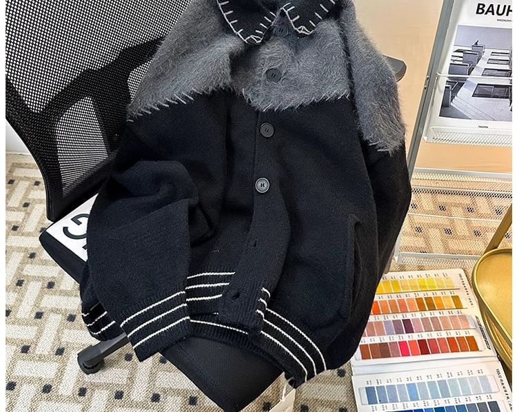 Diphon - Tweekleurige cardigan met kraag