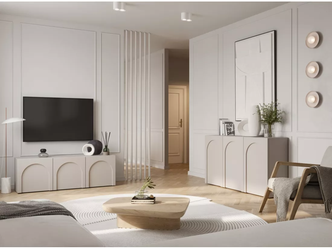 Meuble TV à 3 portes - 150 cm - beige - ARKADIA