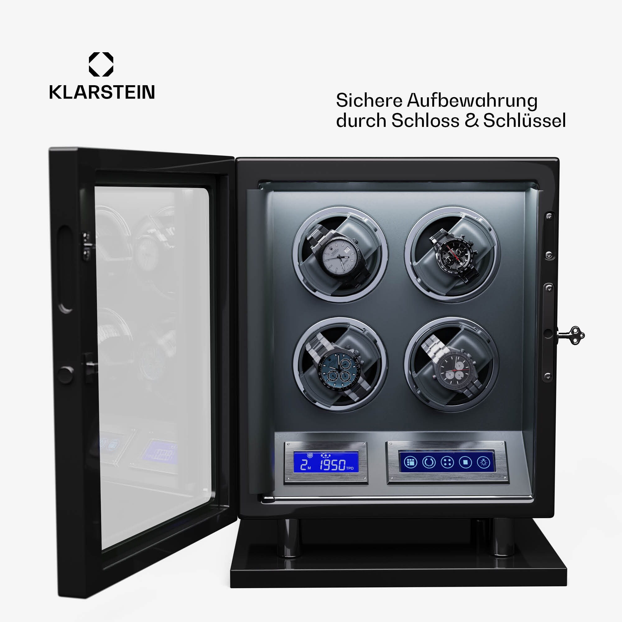 Verdon 4 Uhrenbeweger 4 Uhren 3 Modi 5 Geschwindigkeiten LED Fernbedienung Schwarz