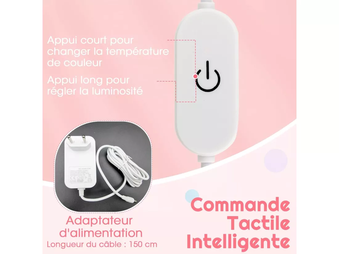 Coiffeuse Enfants et Tabouret 2 en 1 avec Miroir Amovible & Lumières LED, Table de Maquillage Princesse avec Tiroir de Rangement, 3 Ans+, 70x34x103CM(Blanc)