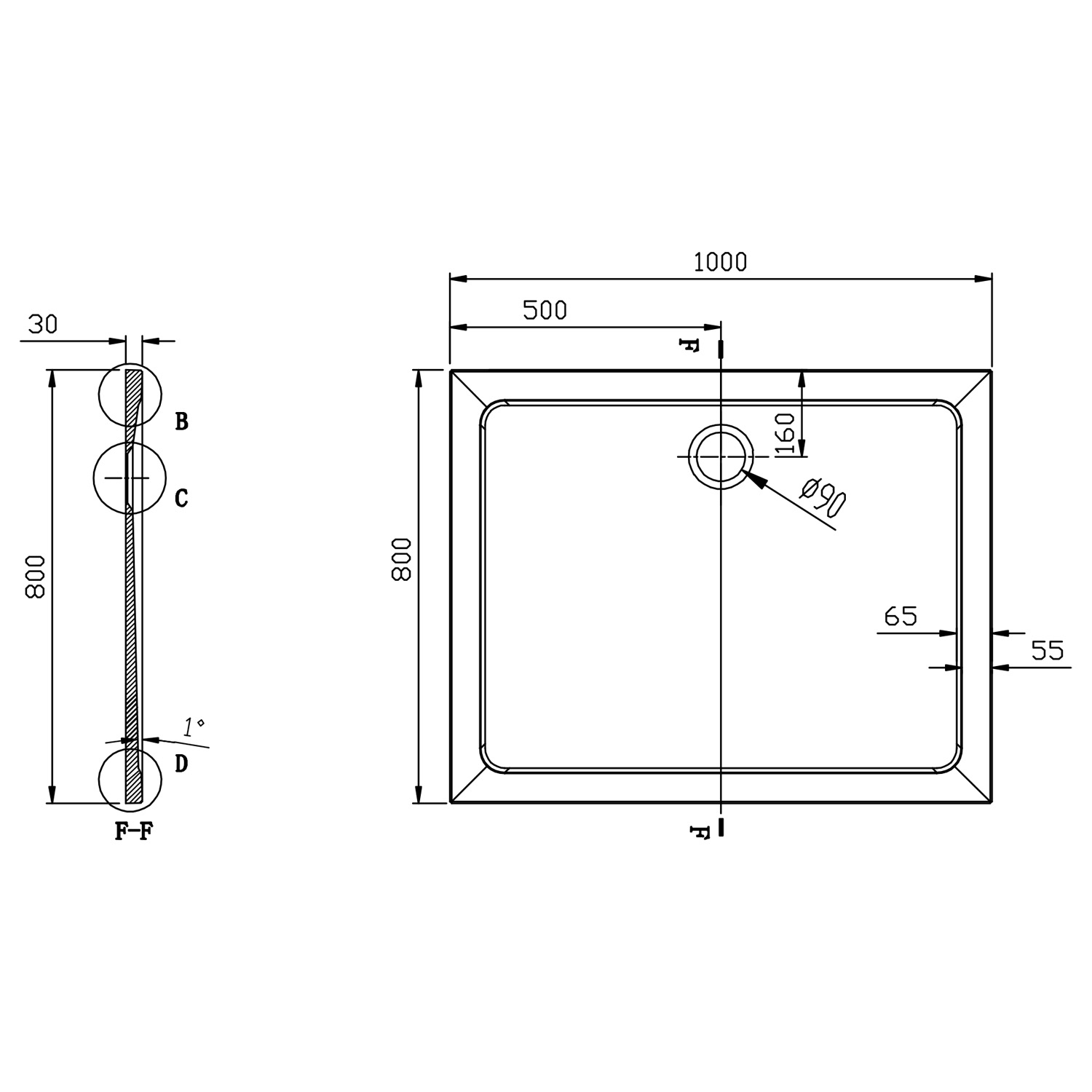 Aqualine Tecmi rechthoekige douchebak 100x80cm wit