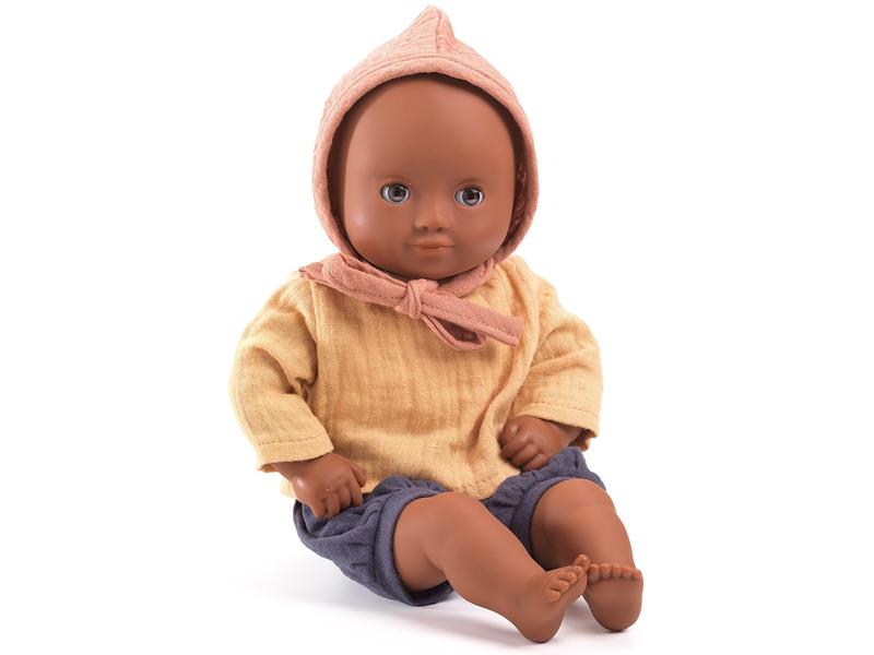 DJECO Puppe Pomea: Mimosa 32 cm Weichkörperpuppe mit schwarzen Schlafaugen