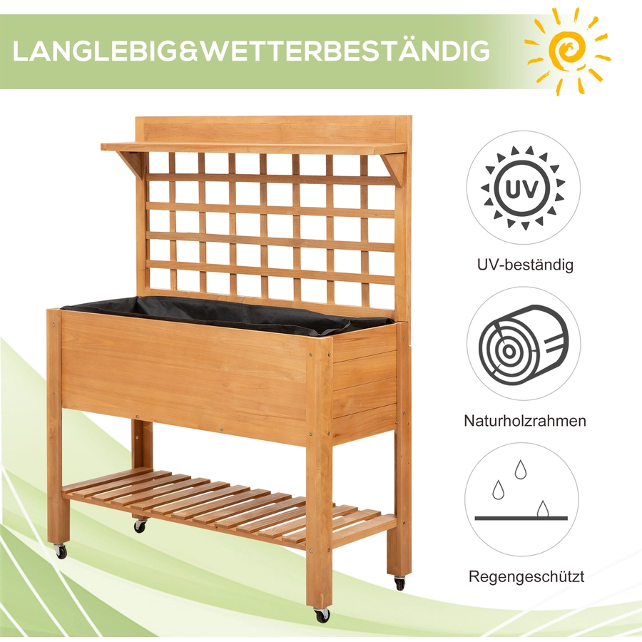Outsunny Gärtnertisch mit Rollen natur