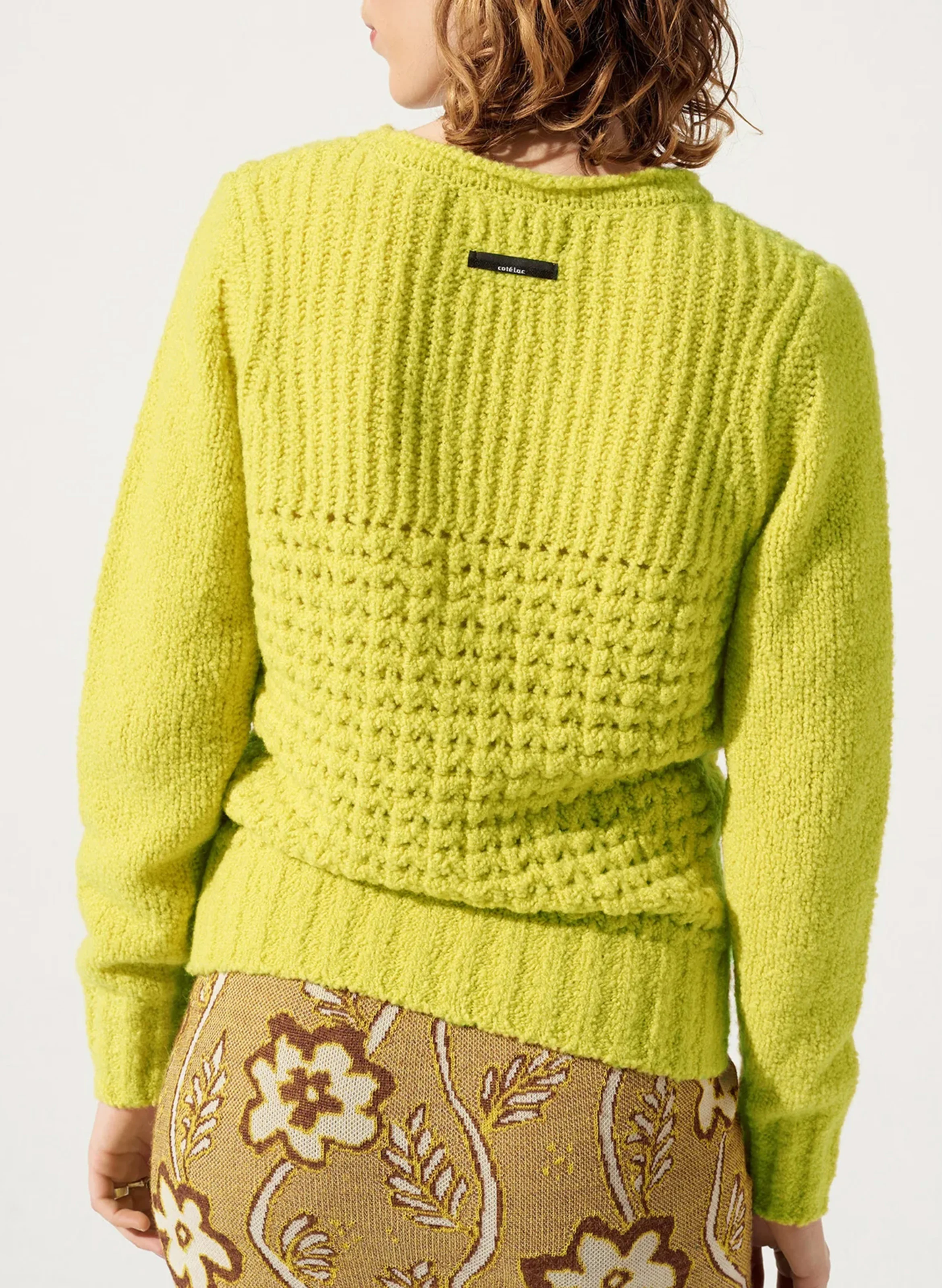 Pull droit col rond en laine mélangée | Jaune