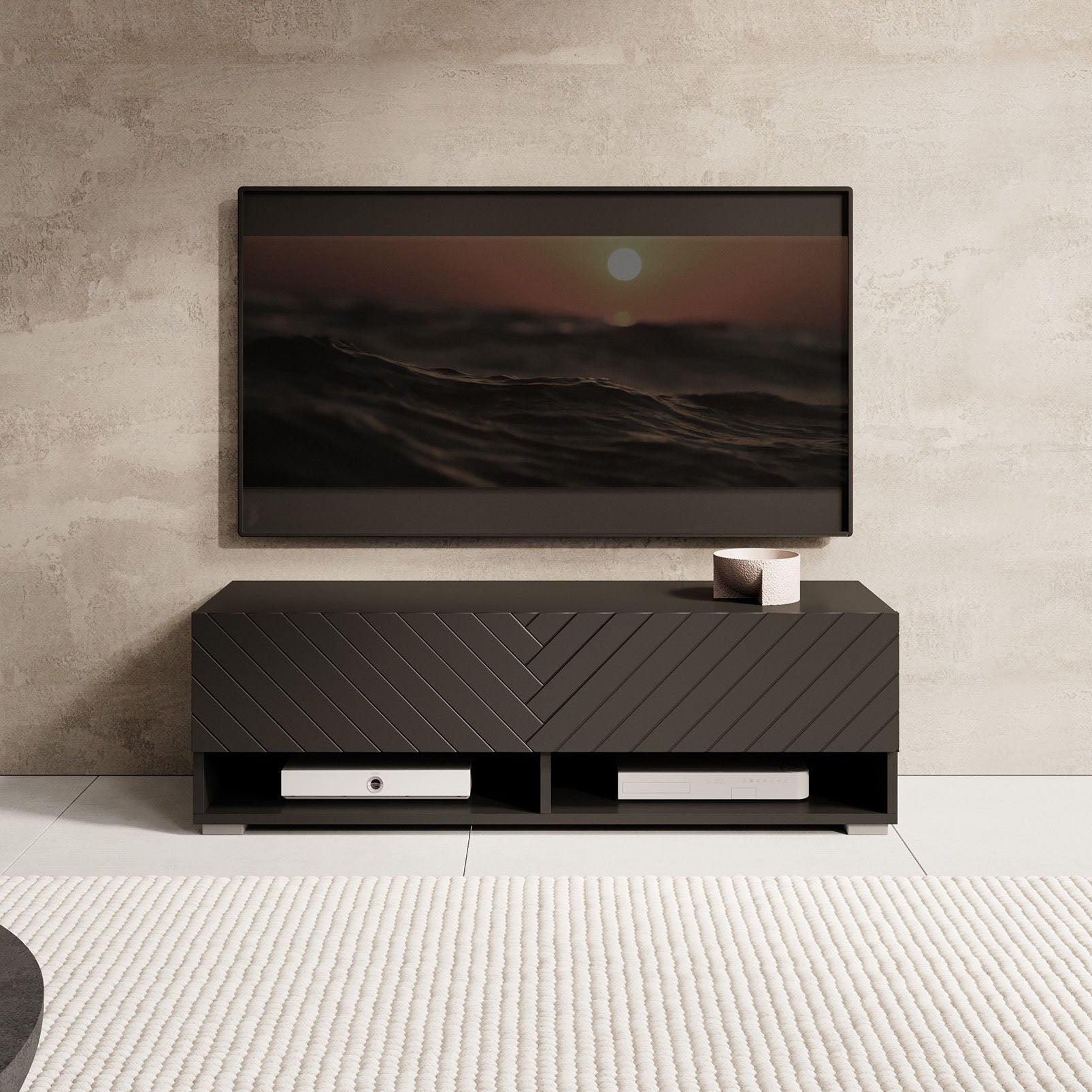 Meubella - TV-Meubel Asino - Zwart Visgraat - 100 cm