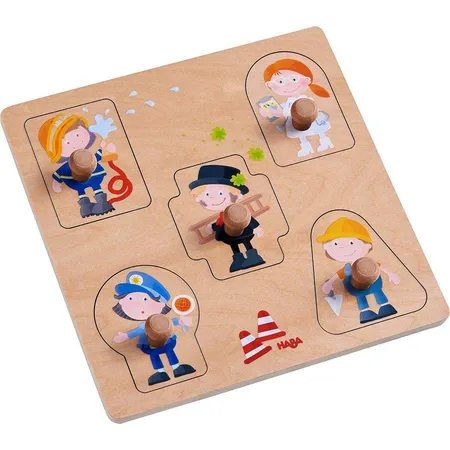 HABA 304588 Greifpuzzle Berufe, 5-teiliges Holzpuzzle zum Beruferaten