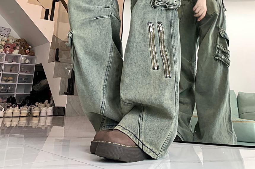 Porstina - Cargojeans met hoge taille en wijde pijpen