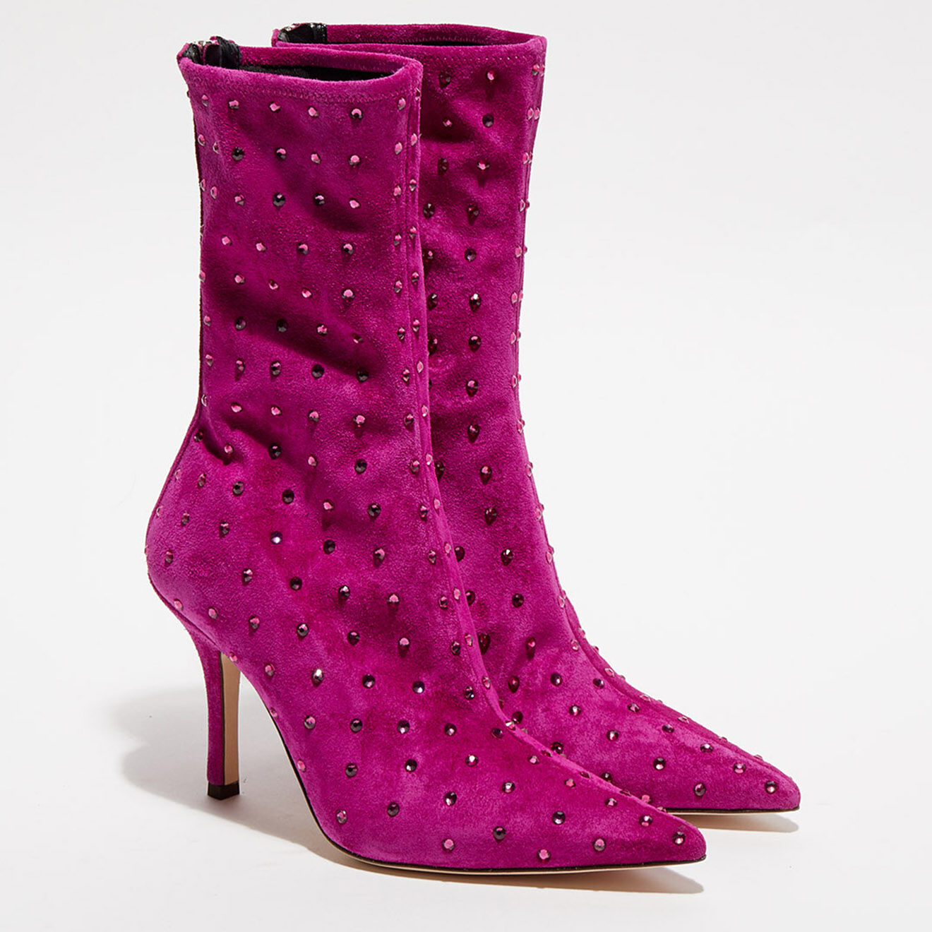 Paris Texas Boots en Velours de Cuir & Strass Ankle roses - Talon 9.5 cm