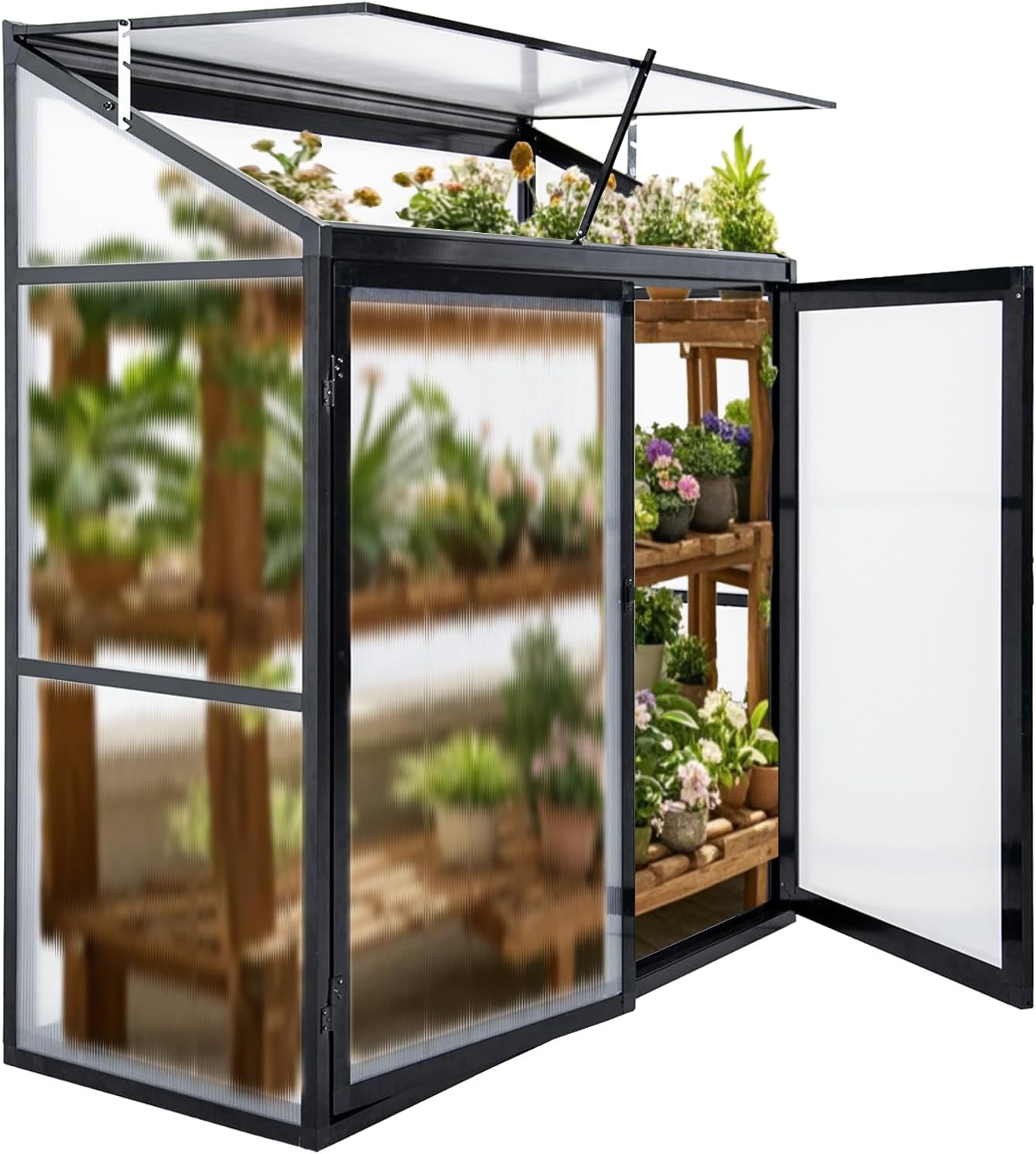 Anlehngewächshaus Tomaten Gewächshaus 130x55x140cm Aluminium Beistell-Gewächshaus, Treibhaus Gartenhaus Frühbeet mit Rückwand, Gewächshaus Winterfest Klein, Minigewächshaus, Schwarz