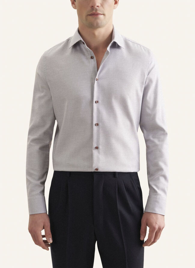 Seidensticker Business Shirt Slim Long sleeve Kent-Collar Small pattern Brown
